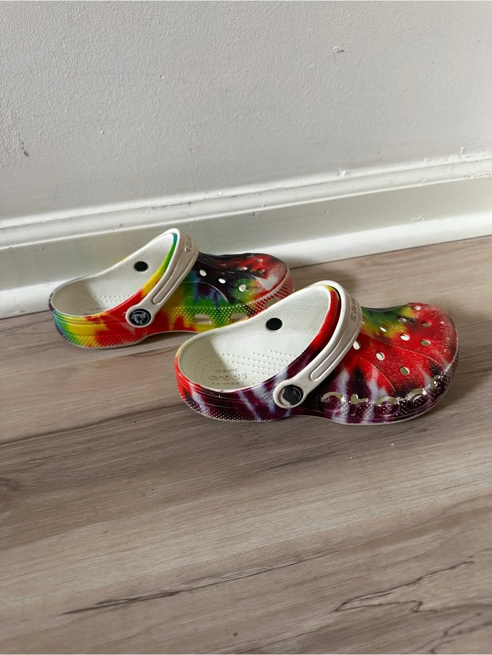 CROCS Kids Tie-Dye Rainbow Clog with White Strap